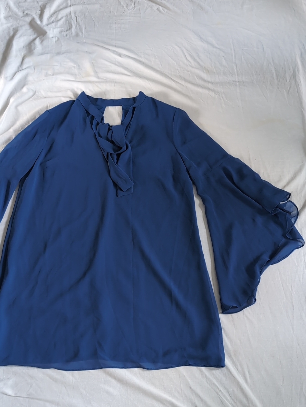 BCBGeneration Blue Iris Tie-Front Bell Sleeve Mini Dress